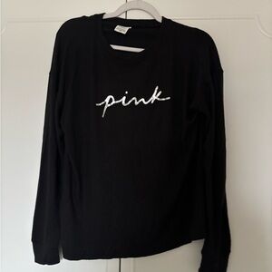 PINK Victoria's Secret Black Long Sleeve Tee with Silver Logo